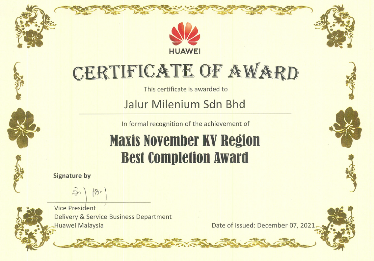 Maxis November KV region Best Completion Award
